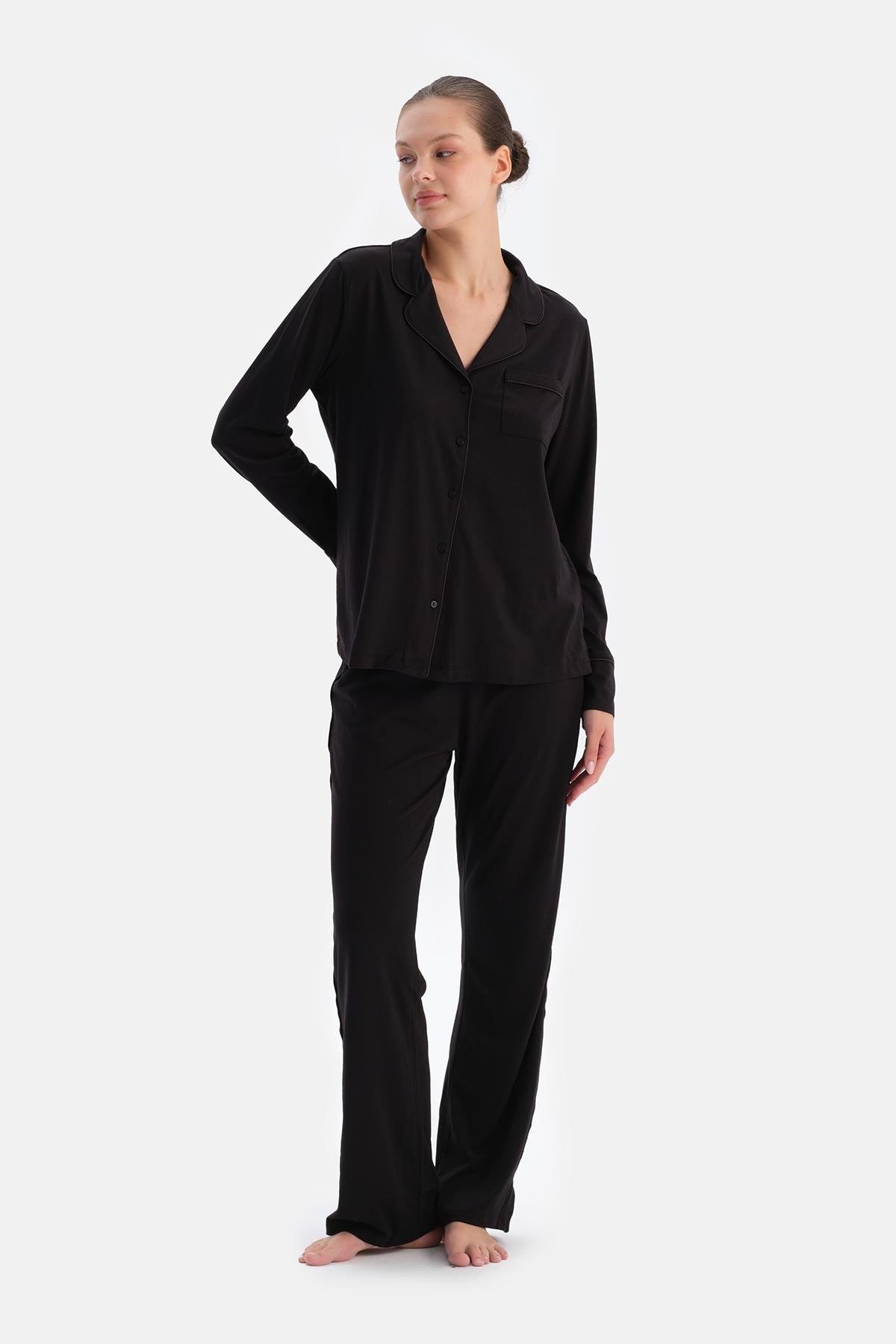 Black SHIRT AND TROUSERS PAJAMA SET