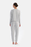 Grey Melange CREW NECK LONG SLEEVE PAJAMA SET WITH JOGGER PANTS