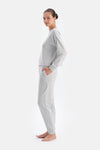 Grey Melange CREW NECK LONG SLEEVE PAJAMA SET WITH JOGGER PANTS