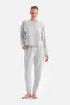 Grey Melange CREW NECK LONG SLEEVE PAJAMA SET WITH JOGGER PANTS