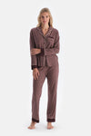 Bordeaux GEOMETRIC PATTERNED COMBED MODAL SHIRT TROUSERS PAJAMA SET