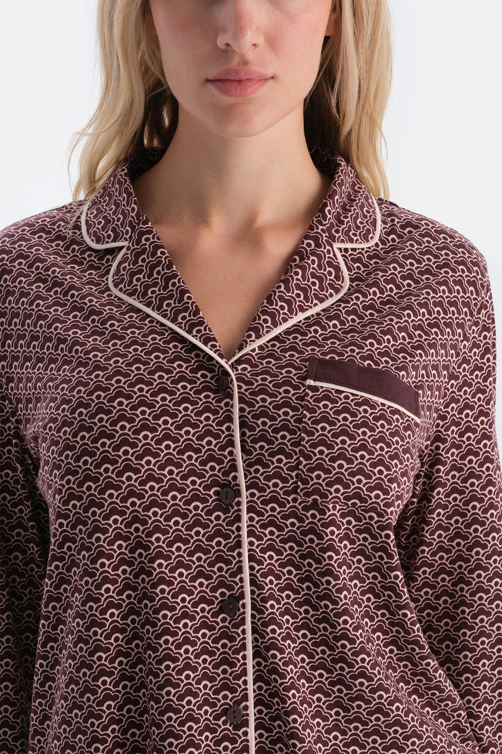 Bordeaux GEOMETRIC PATTERNED COMBED MODAL SHIRT TROUSERS PAJAMA SET