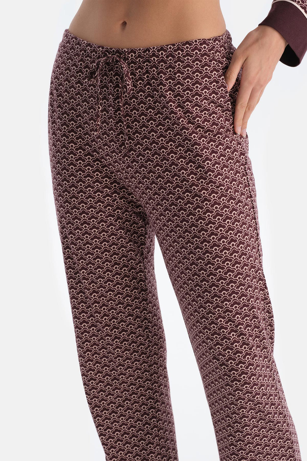 Bordeaux GEOMETRIC PATTERNED COMBED MODAL SHIRT TROUSERS PAJAMA SET