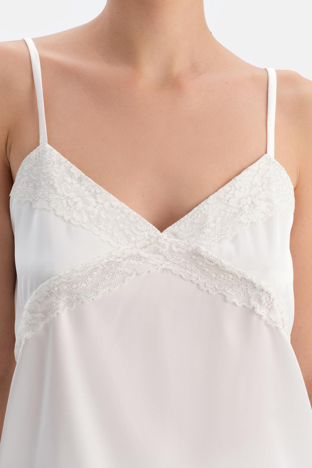 White LACE DETAILED SATIN BRIDE CAMISOLE SUIT