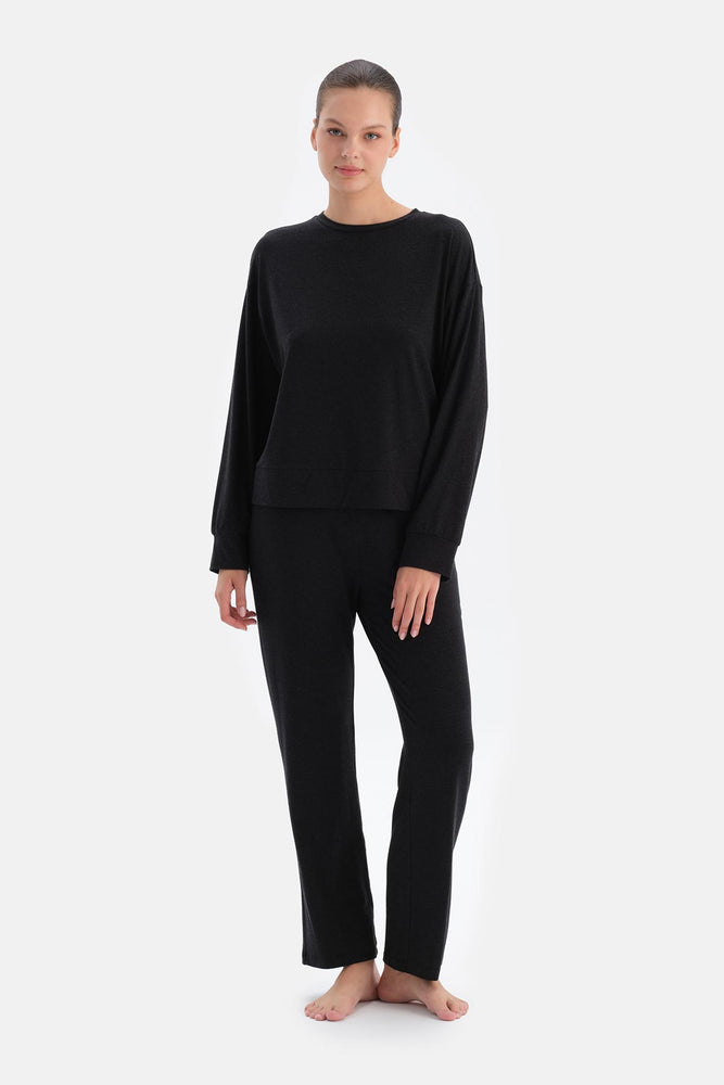 Antrasıt Uzun Kollu Soft Touch Pijama Takımı