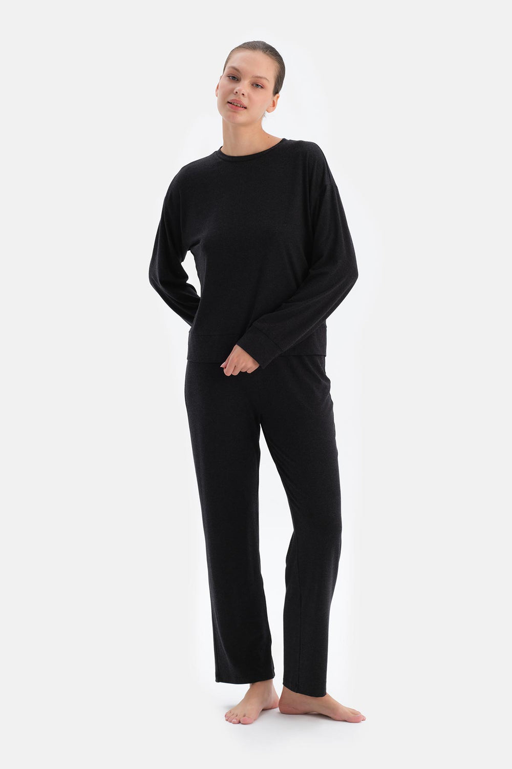 Antrasıt Uzun Kollu Soft Touch Pijama Takımı