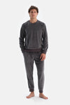 Antrasıt Bisiklet Yaka Uzun Kollu Tişört Pantolon Pijama Takımı