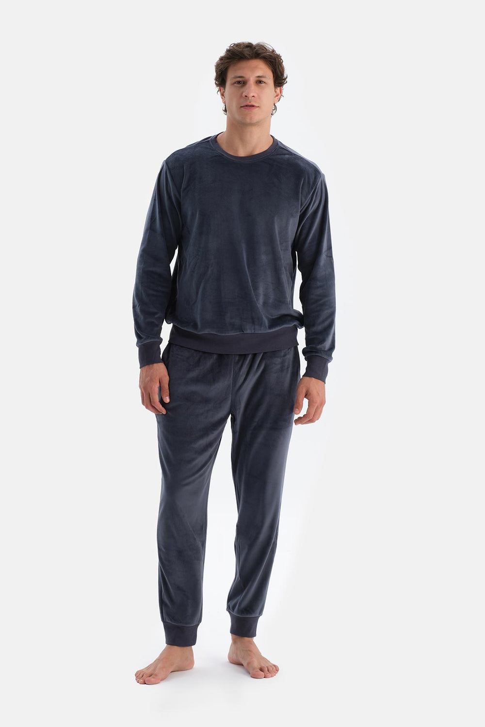 Navy CREW NECK LONG SLEEVE T-SHIRT PANTS PAJAMA SET