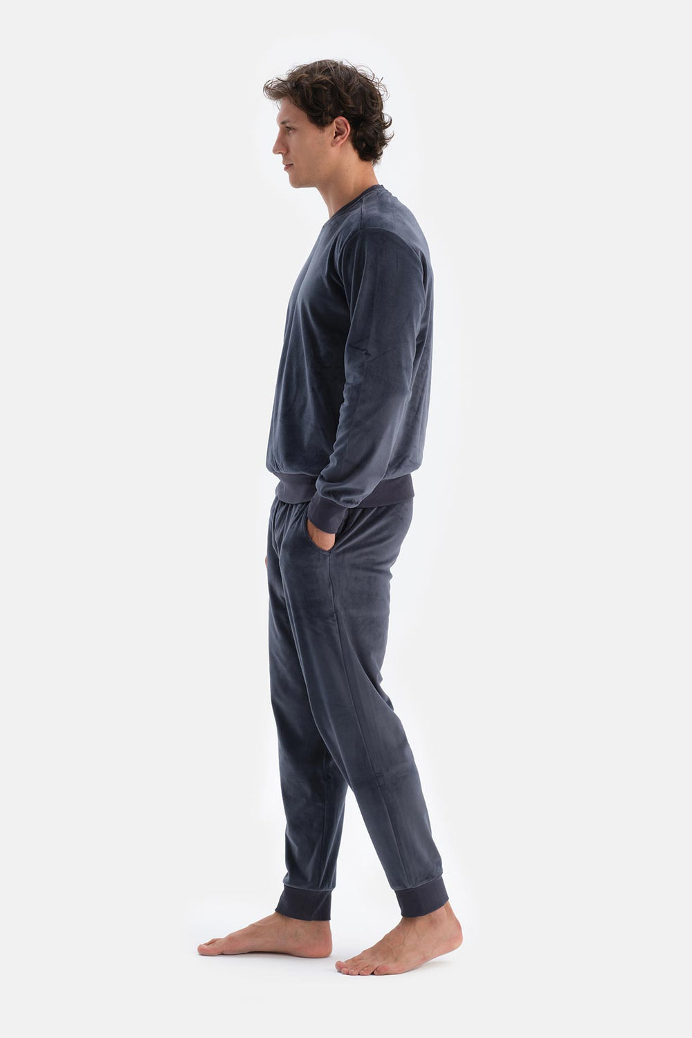 Navy CREW NECK LONG SLEEVE T-SHIRT PANTS PAJAMA SET