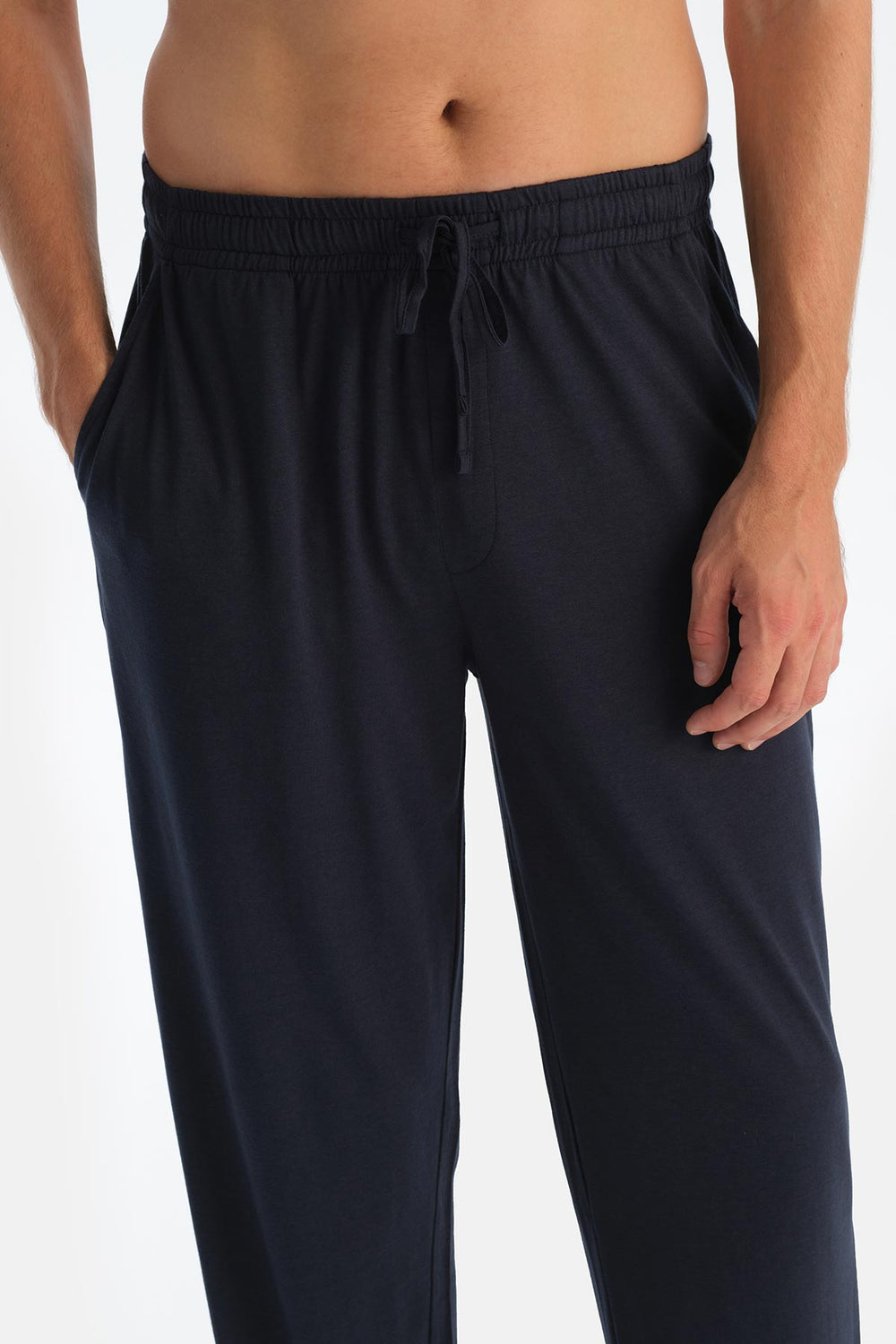 Koyu Mavi Yarım Patlı Uzun Kollu Üçlü Pijama Takımı