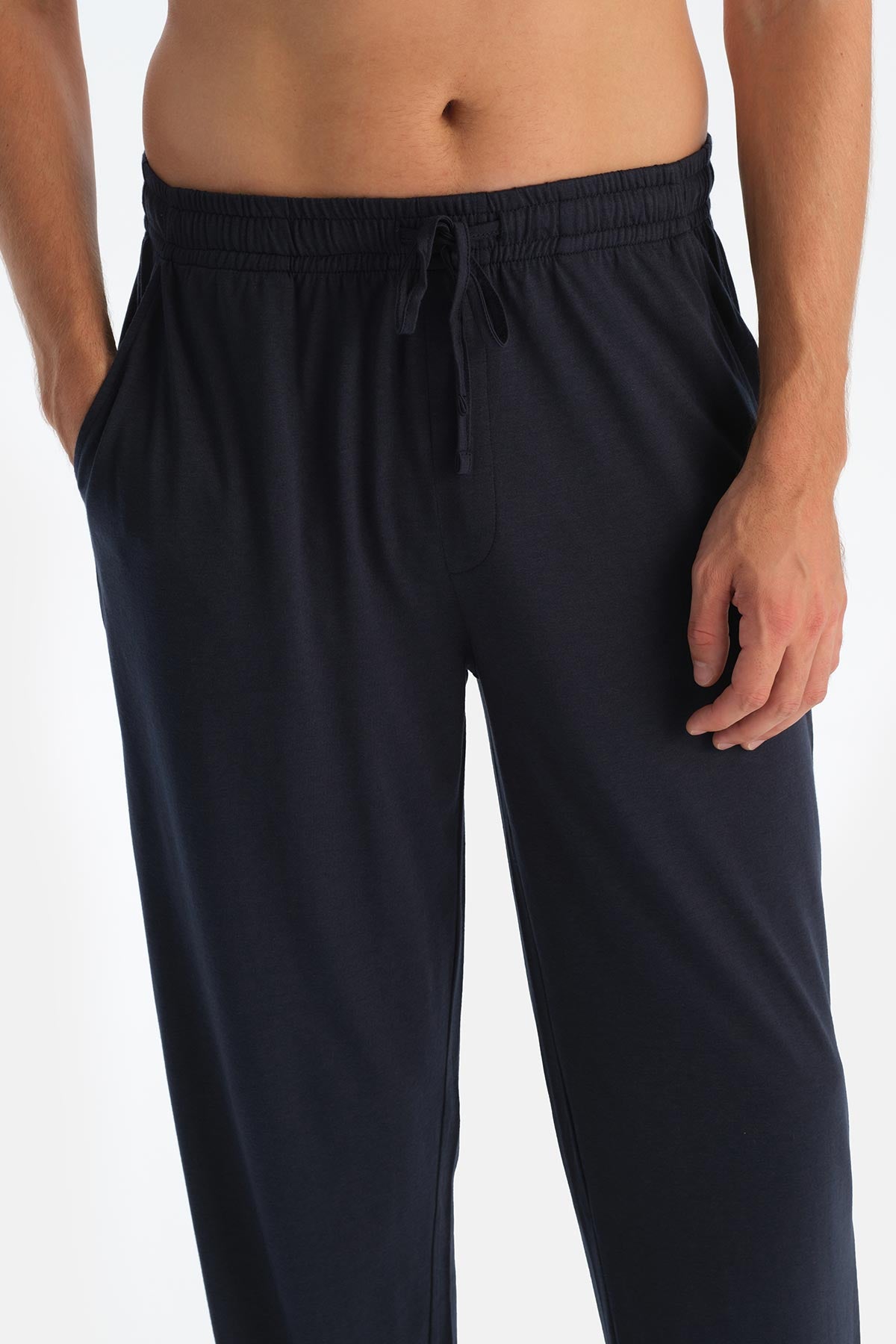 Koyu Mavi Yarım Patlı Uzun Kollu Üçlü Pijama Takımı