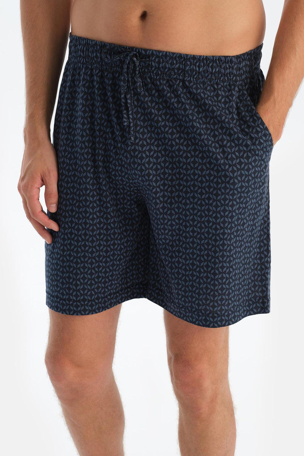 Koyu Mavi Yarım Patlı Uzun Kollu Üçlü Pijama Takımı