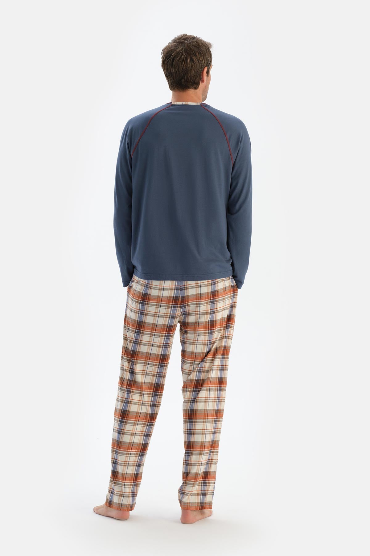 Dark Blue CREW NECK LONG SLEEVE T-SHIRT PANTS PAJAMA SET