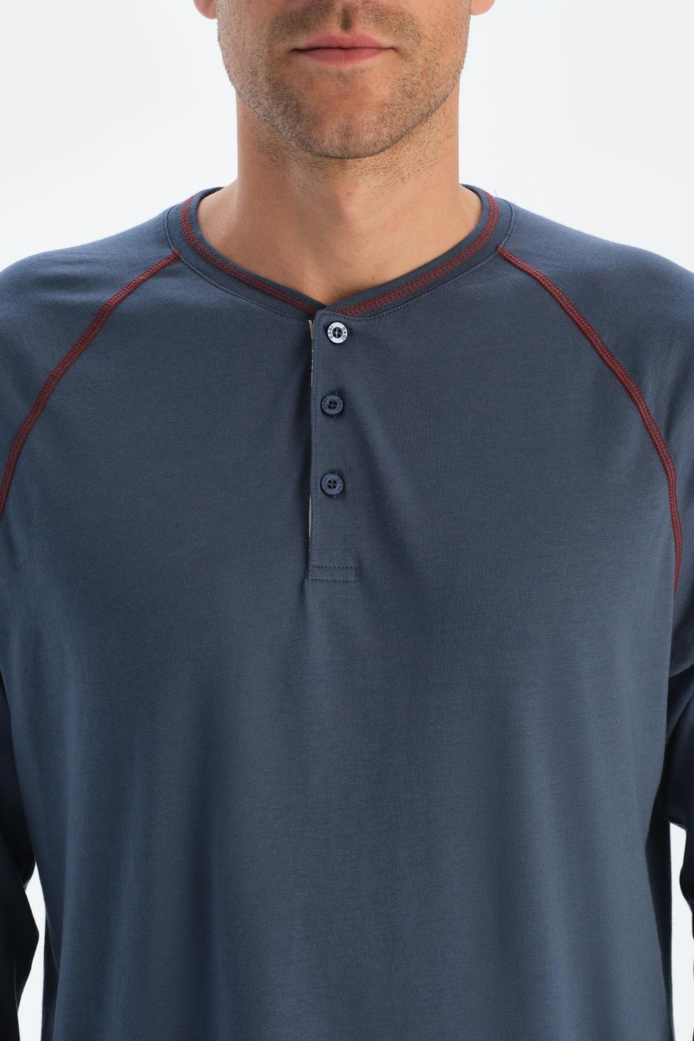 Dark Blue CREW NECK LONG SLEEVE T-SHIRT PANTS PAJAMA SET