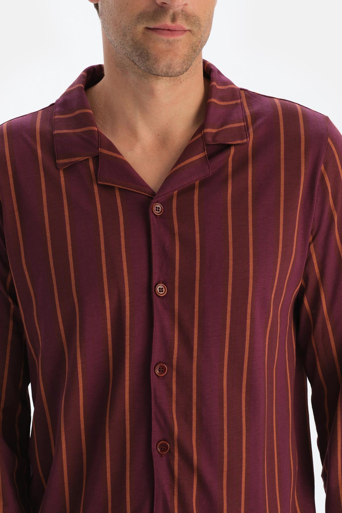Bordeaux STRIPED LONG SLEEVE SHIRT TROUSERS PAJAMA SET