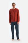 Red LONG SLEEVE COMBED MODAL T-SHIRT TROUSERS PAJAMA SET