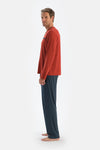 Red LONG SLEEVE COMBED MODAL T-SHIRT TROUSERS PAJAMA SET