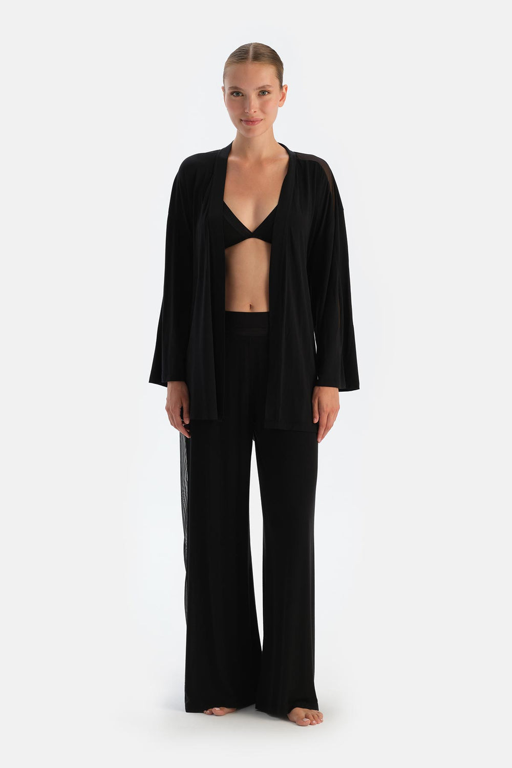 Black TULLE DETAILED BATHROBE
