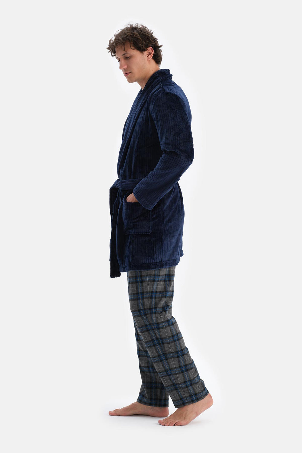 Navy FLEECE DRESSING GOWN