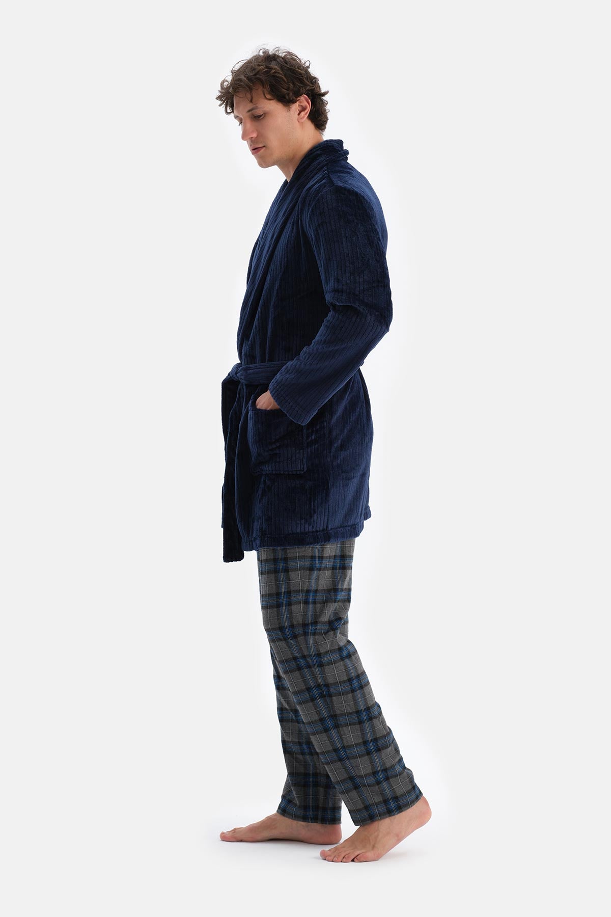 Navy FLEECE DRESSING GOWN