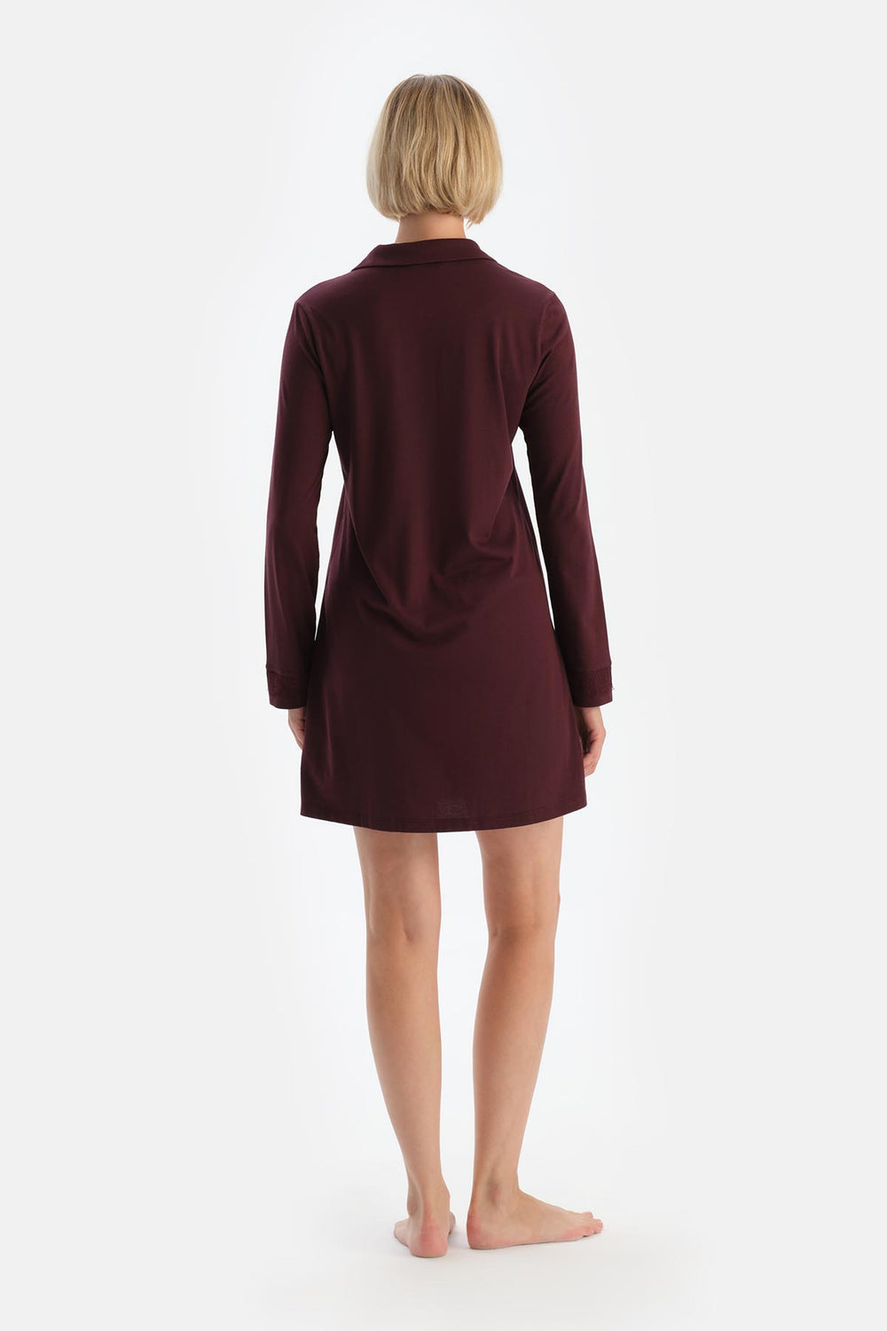 Bordeaux LACE DETAILED SHIRT COLLAR NIGHTIE