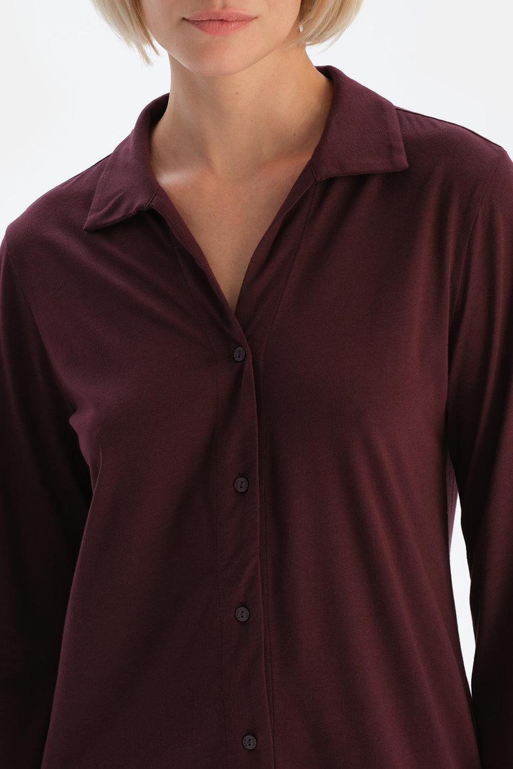 Bordeaux LACE DETAILED SHIRT COLLAR NIGHTIE