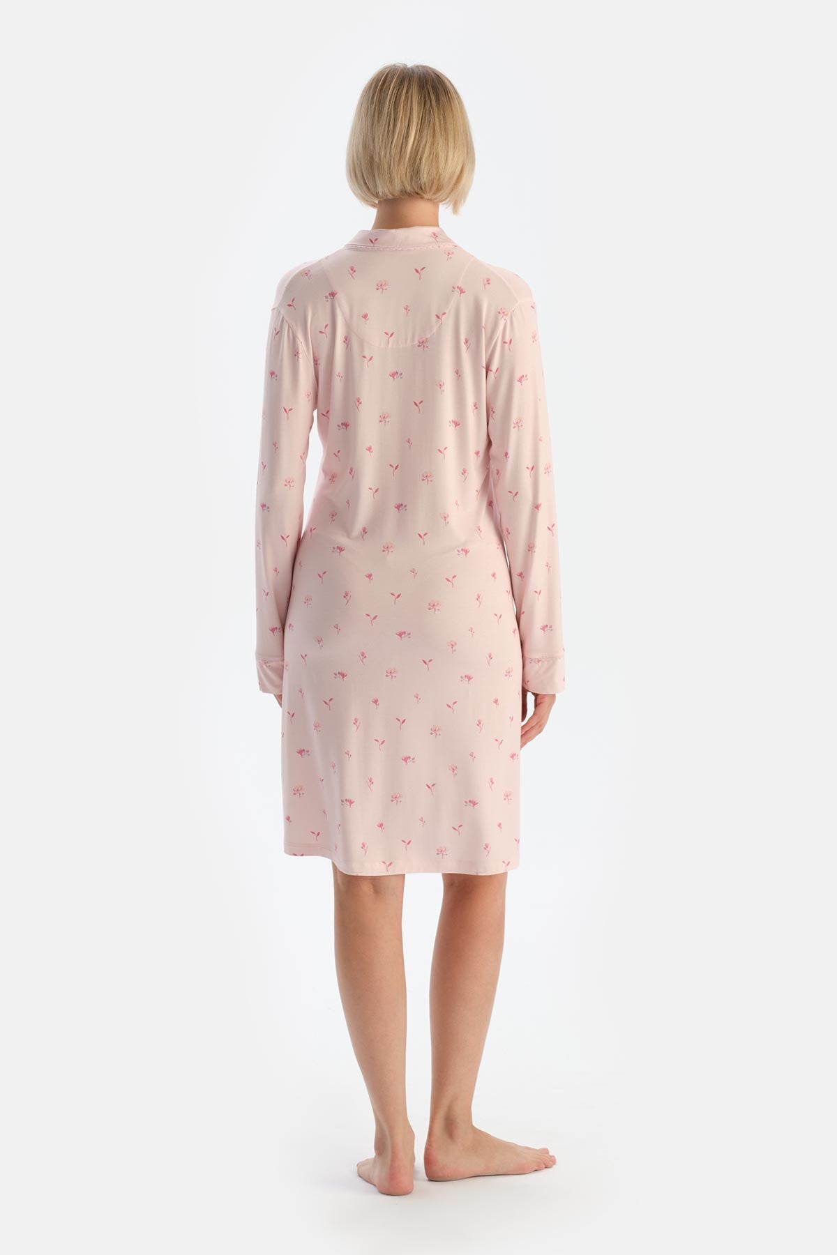 Soft Pink COMBED MODAL FLORAL PATTERNED MATERNITY NIGHTIE