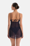 Navy Tulle Babydoll with Lace Detail