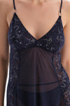 Navy Tulle Babydoll with Lace Detail