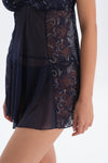 Navy Tulle Babydoll with Lace Detail