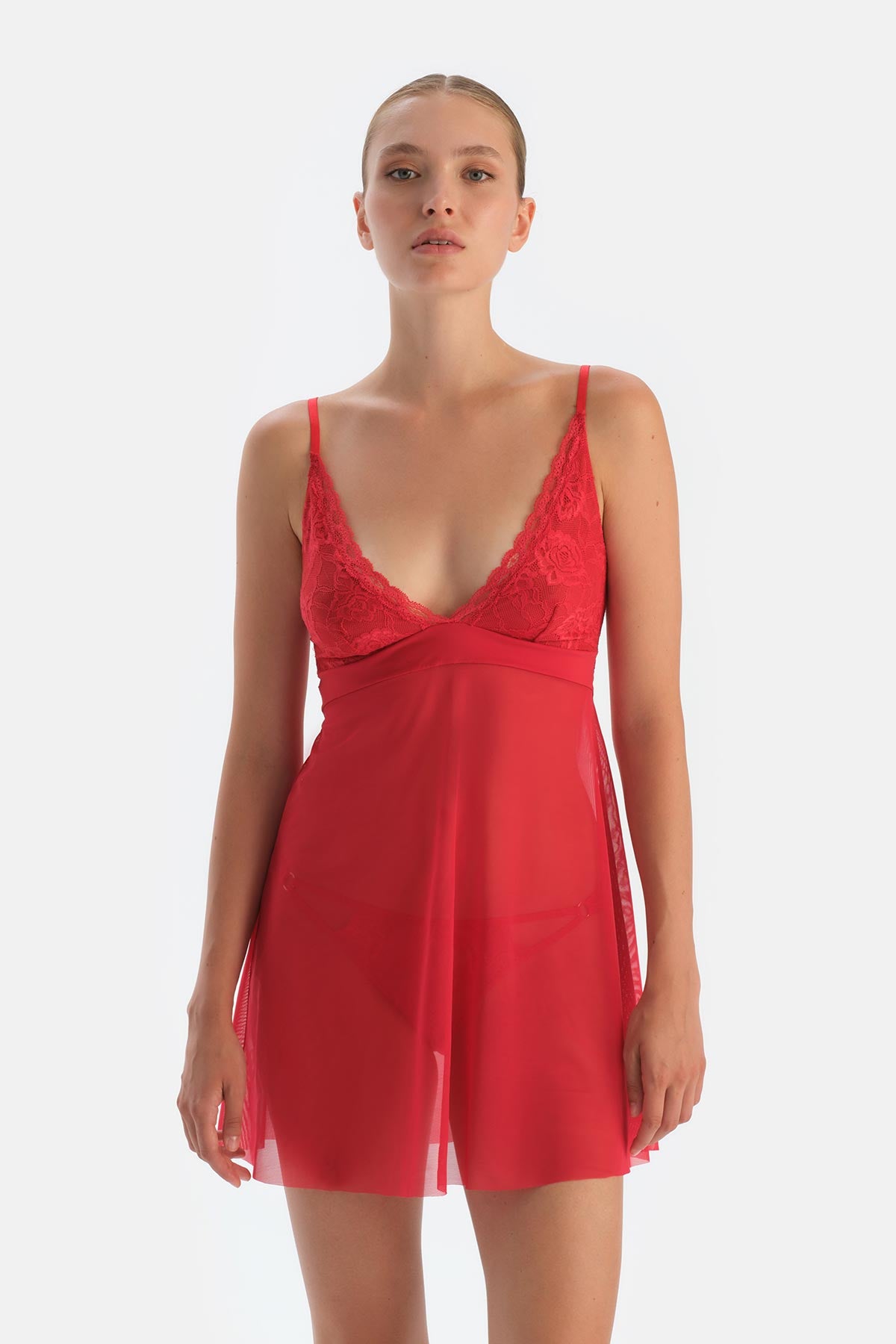 Red Lace and Tulle Nightgown
