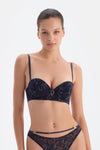 Lacivert Aksesuar Detaylı Tam Dolgulu Dantelli Sütyen