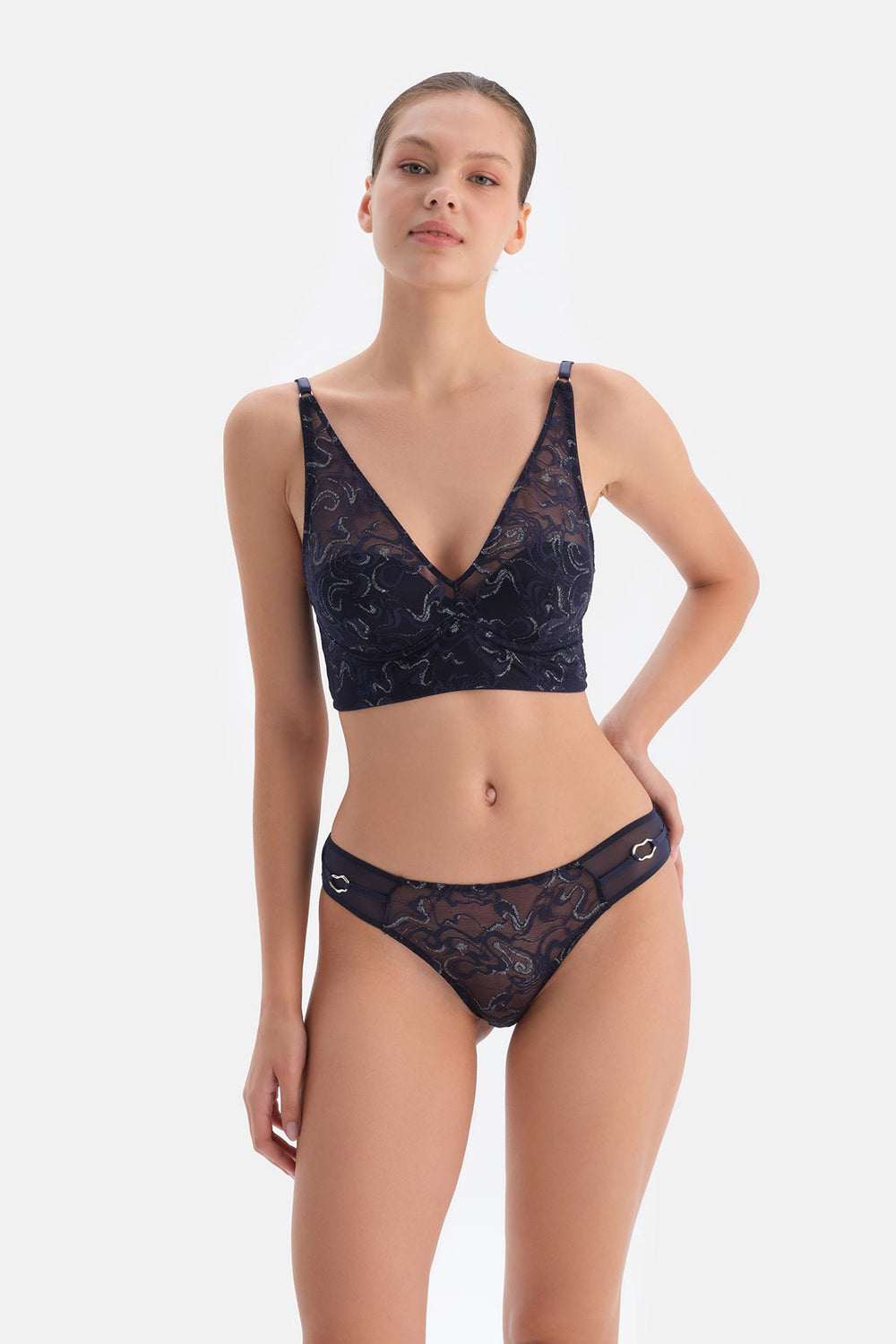 Navy Lacy Bustier with Accessory Detail