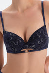 Lacivert Aksesuar Detaylı Dolgusuz Dantelli Sütyen