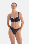 Lacivert Aksesuar Detaylı Dolgusuz Dantelli Sütyen