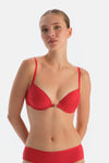 Red Front-Open Half Padded Lace Bra with Back Accessory Detail
