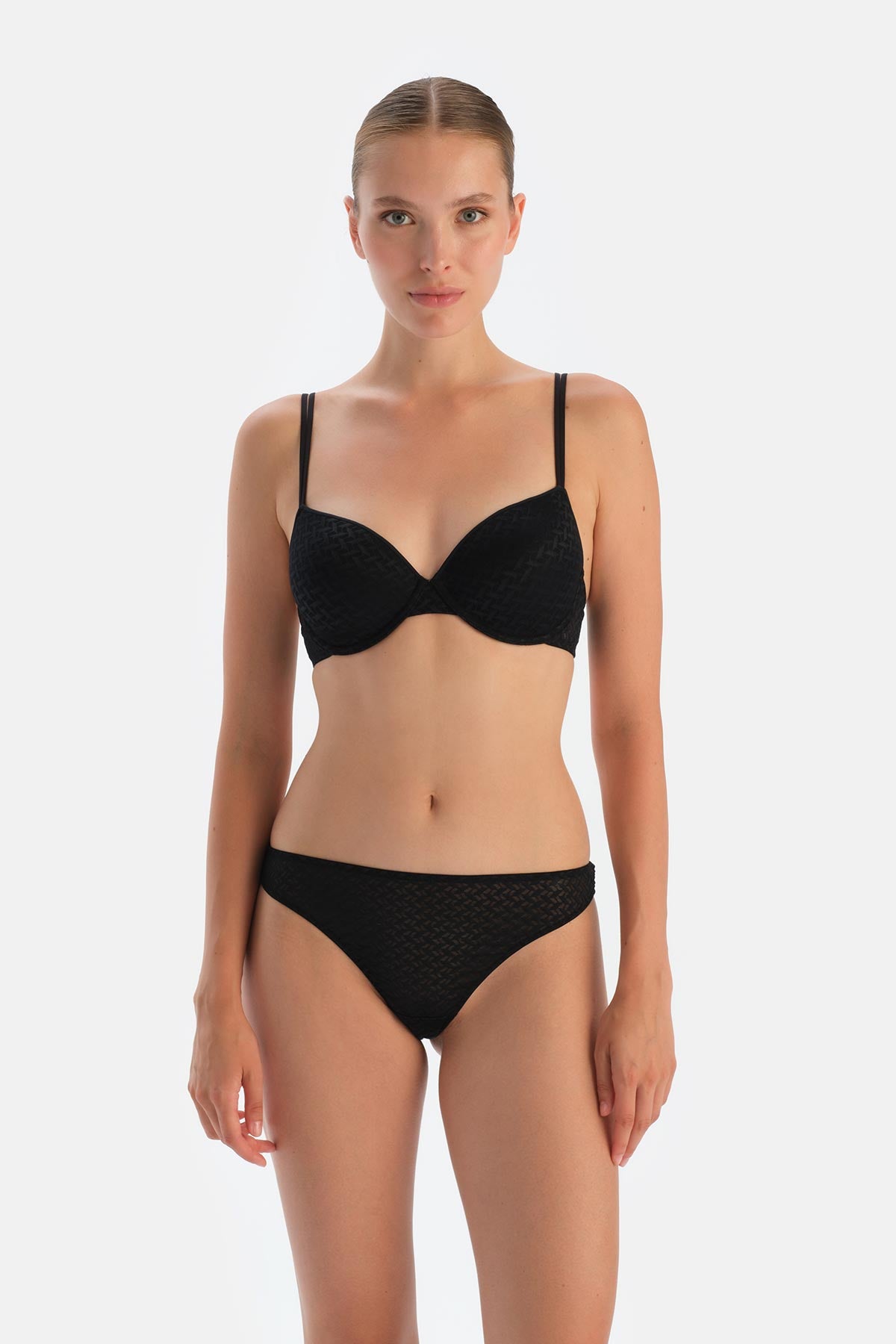 Black PREMIUM LACE AND RUBBER DETAIL THONG PANTIES