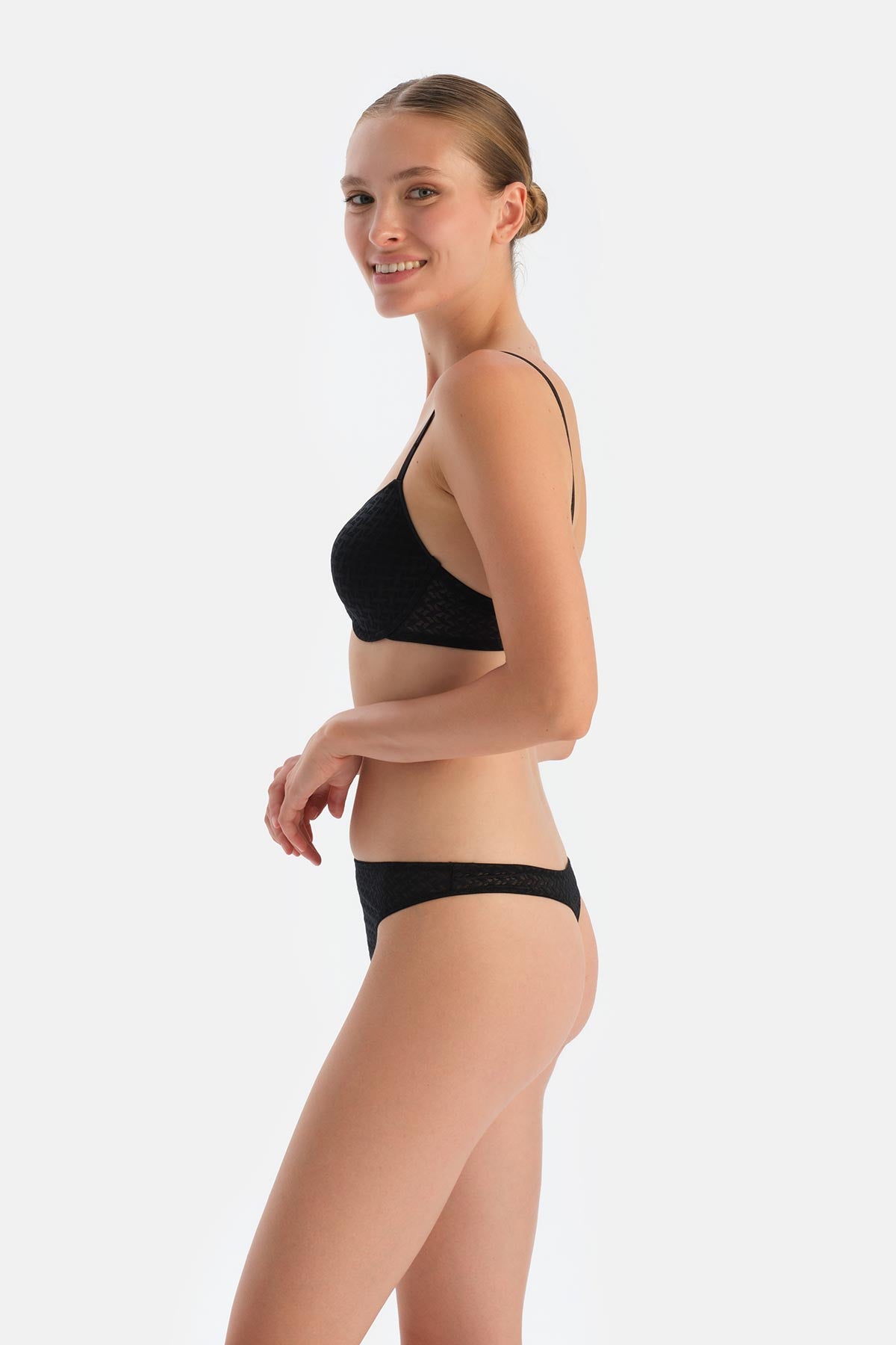 Black PREMIUM LACE AND RUBBER DETAIL THONG PANTIES