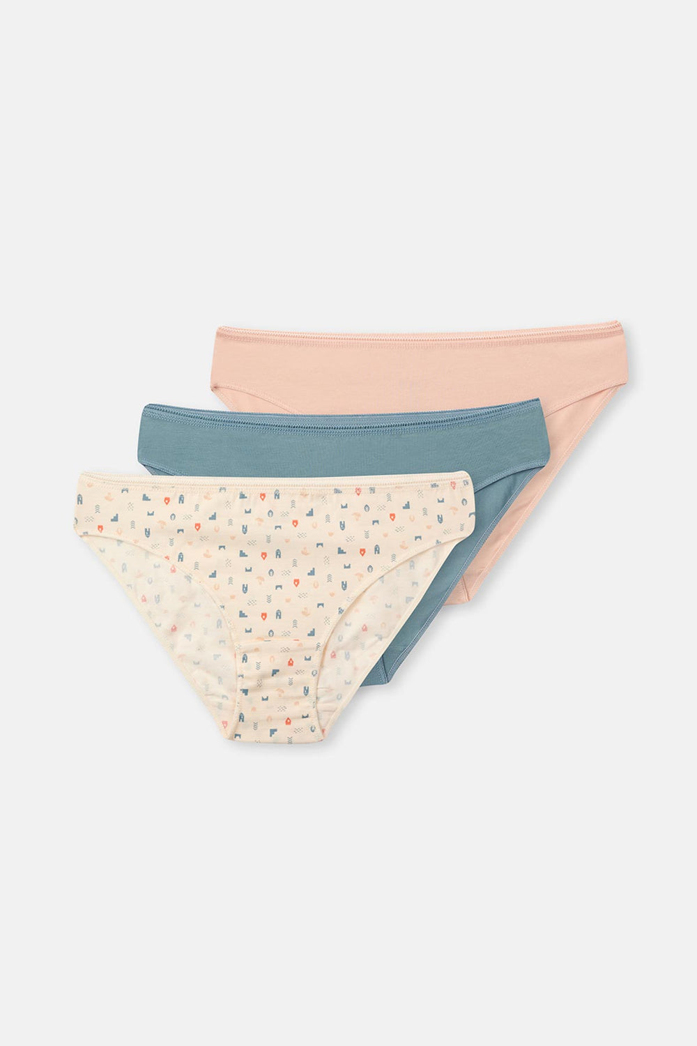 Ecru-Gray Blue-Powder 3-PACK PATTERNED BRIEF PANTIES