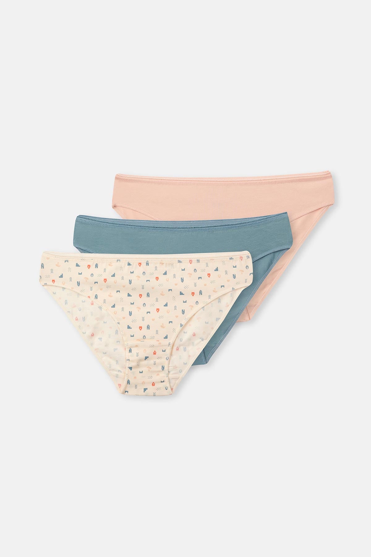 Ecru-Gray Blue-Powder 3-PACK PATTERNED BRIEF PANTIES