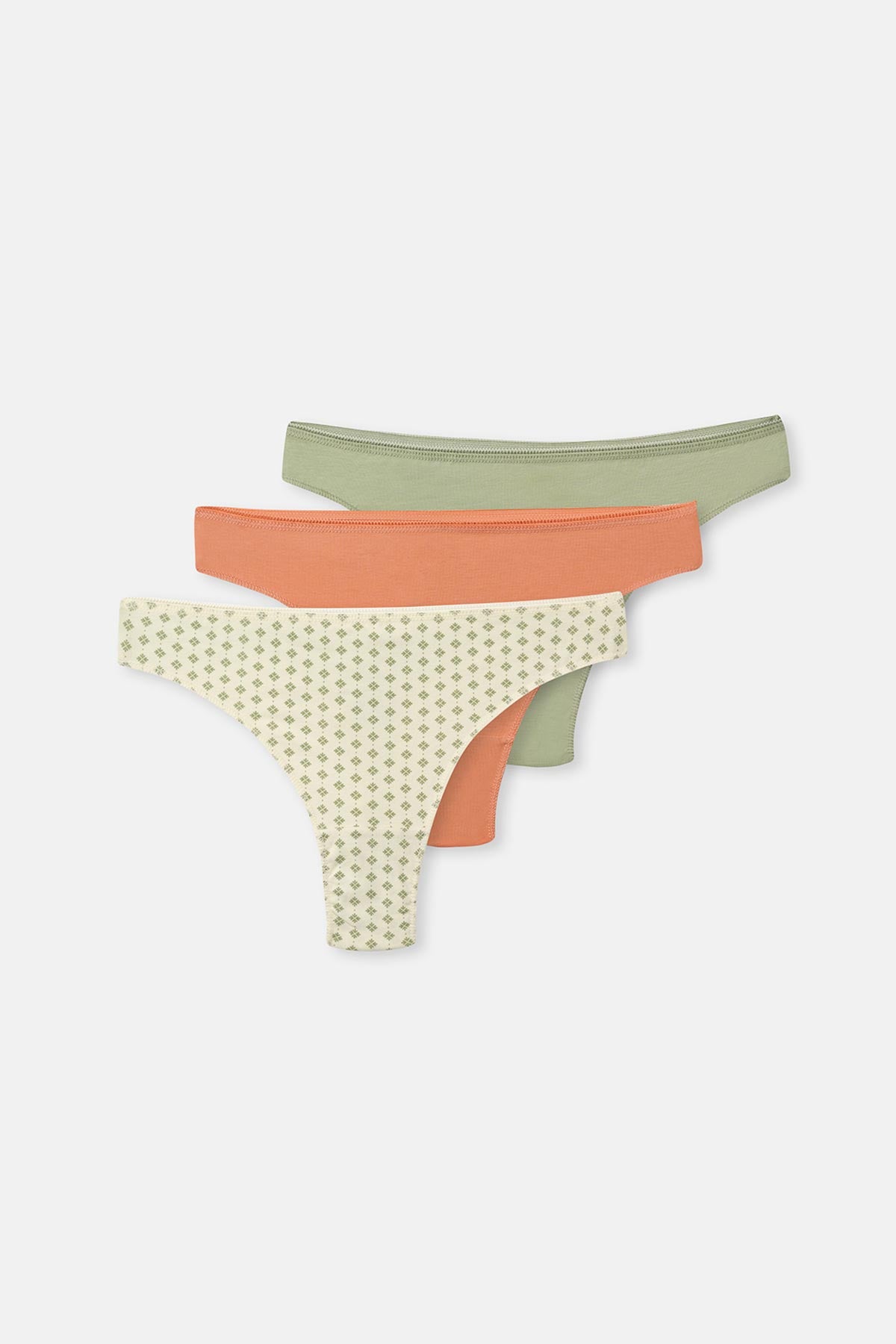 Salmon-Green 3-PACK PATTERNED THONG PANTIES