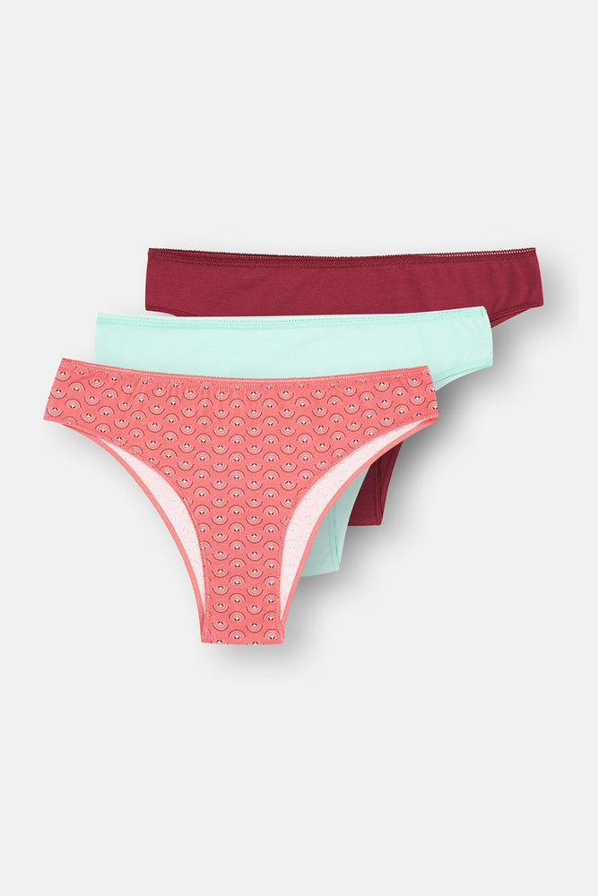 Mürdüm-Pembe-Turkuaz Kadın 3'Lü Desenli Brazilian Külot