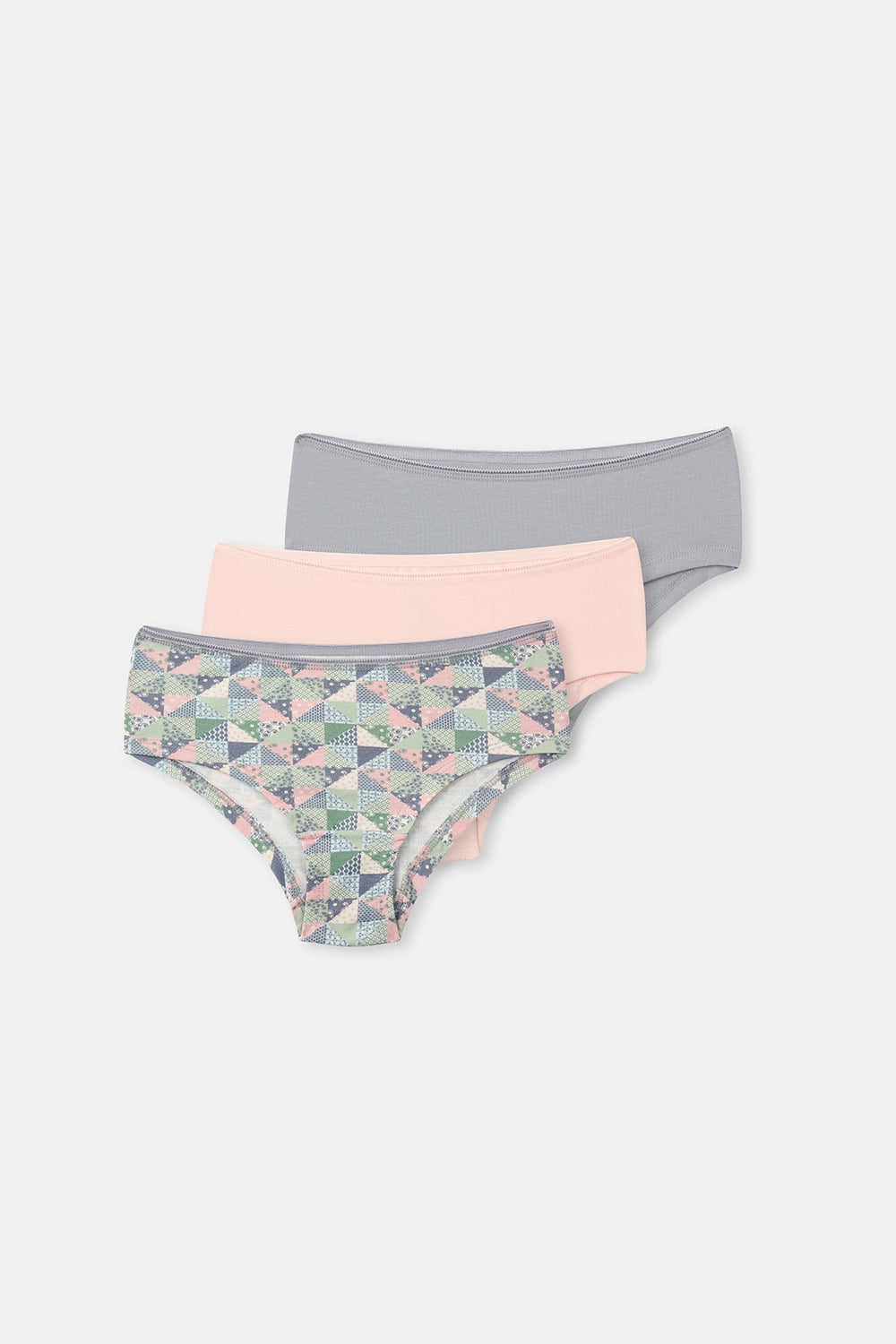 Gray-Soft Pink 3-PACK PATTERNED HIPSTER PANTIES