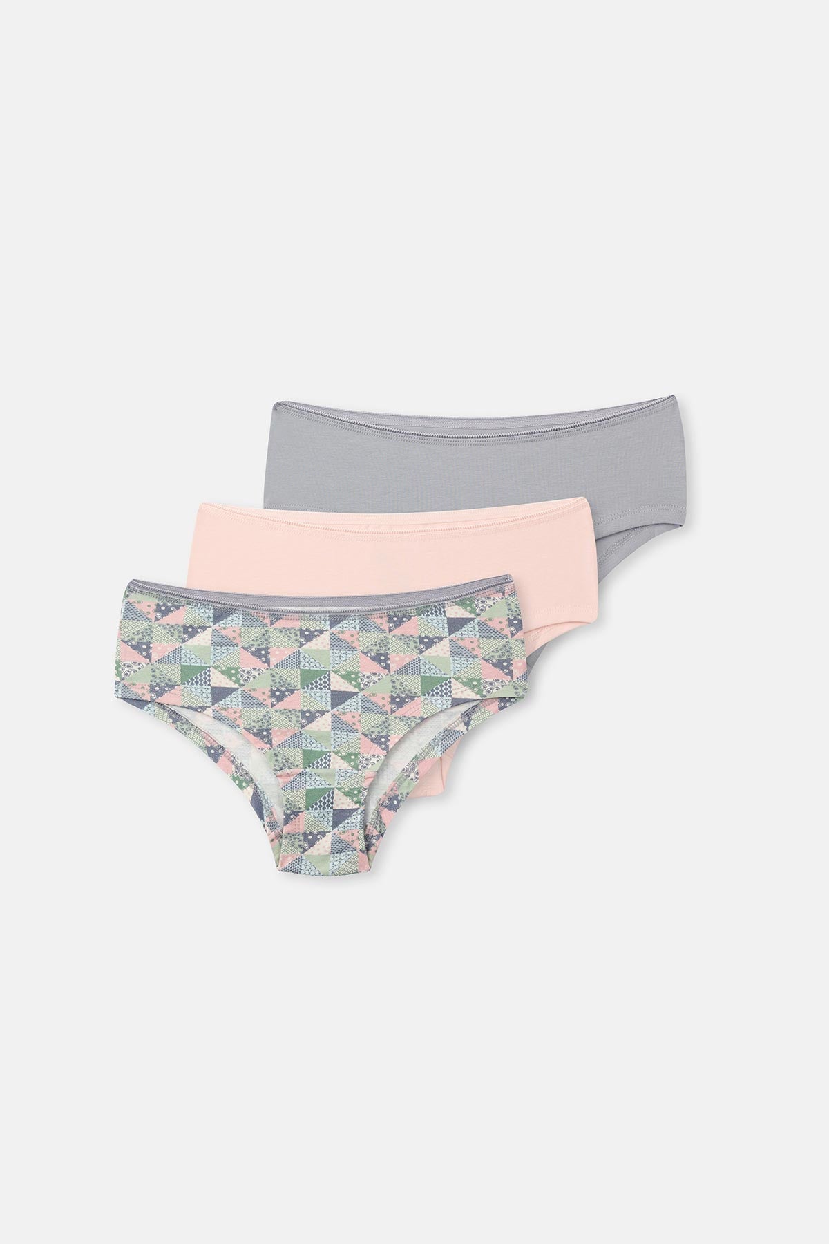 Gray-Soft Pink 3-PACK PATTERNED HIPSTER PANTIES