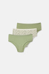 Green-Ecru 3-PACK PATTERNED HIPSTER PANTIES
