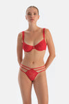 Red Lace G-String Panties with Back Accessory Detail