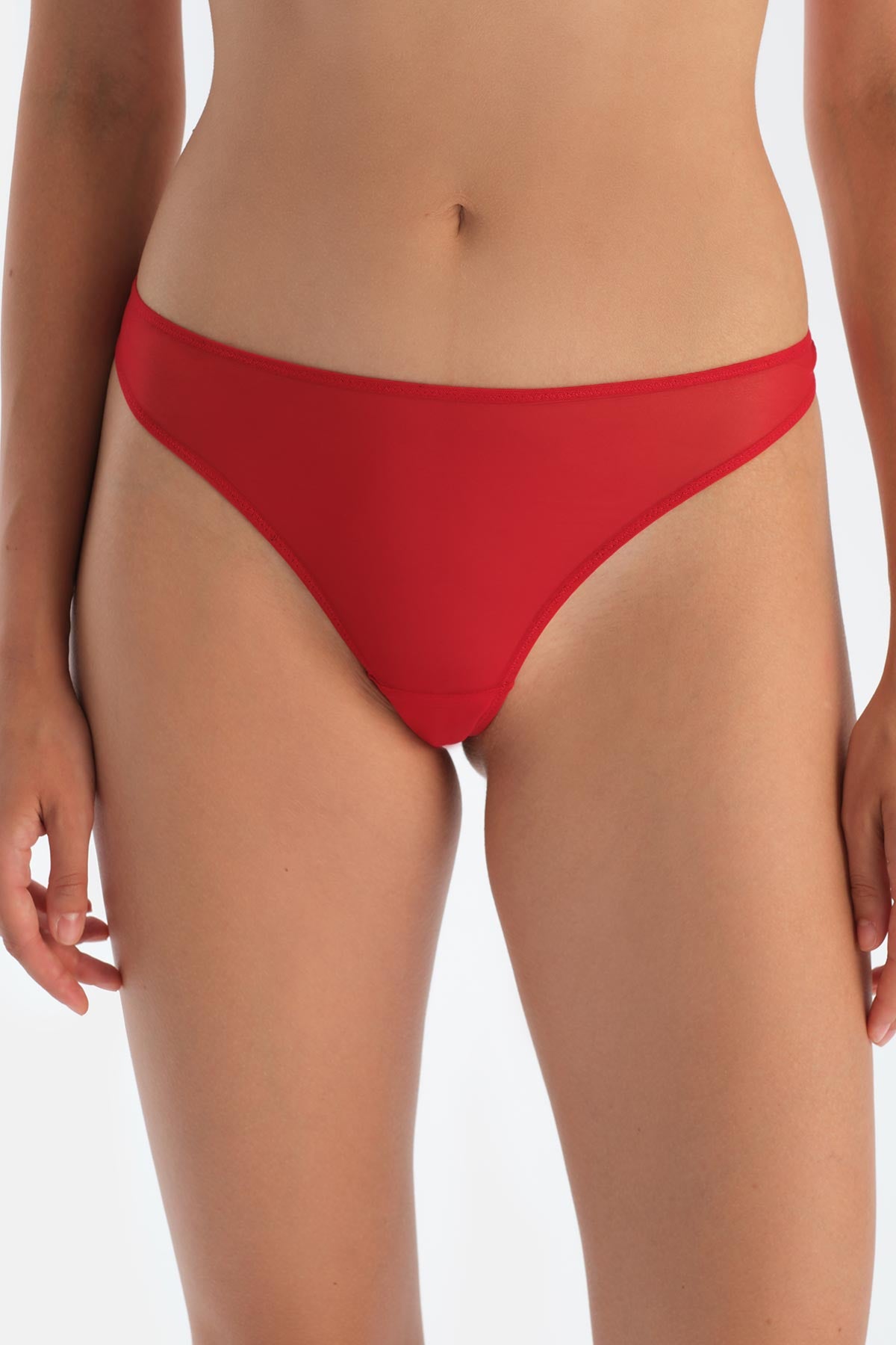 Red Tulle Thong Panties with Back Accessory Detail