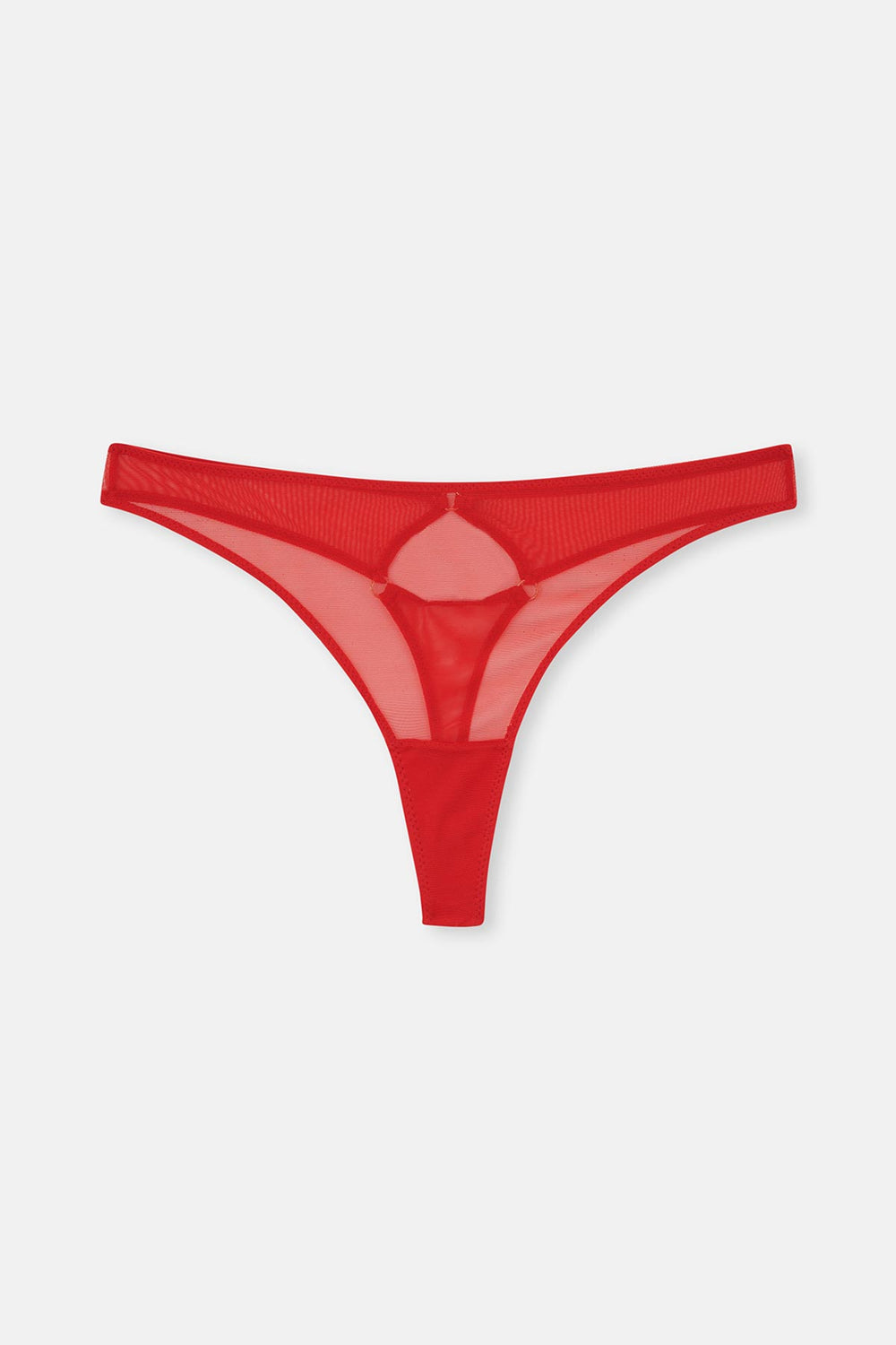 Red Tulle Thong Panties with Back Accessory Detail