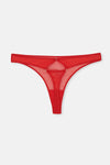 Red Tulle Thong Panties with Back Accessory Detail