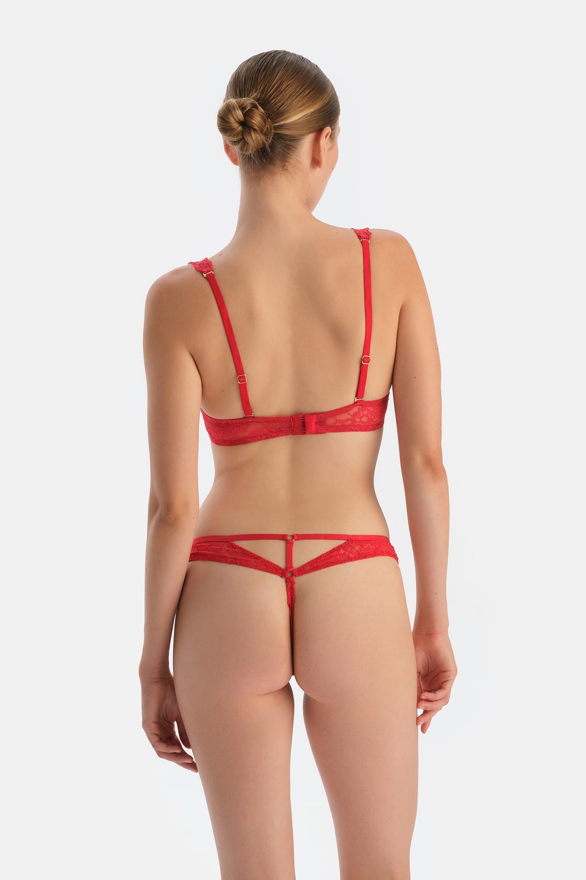 Red Lace Thong Panties with Back Accessory Detail